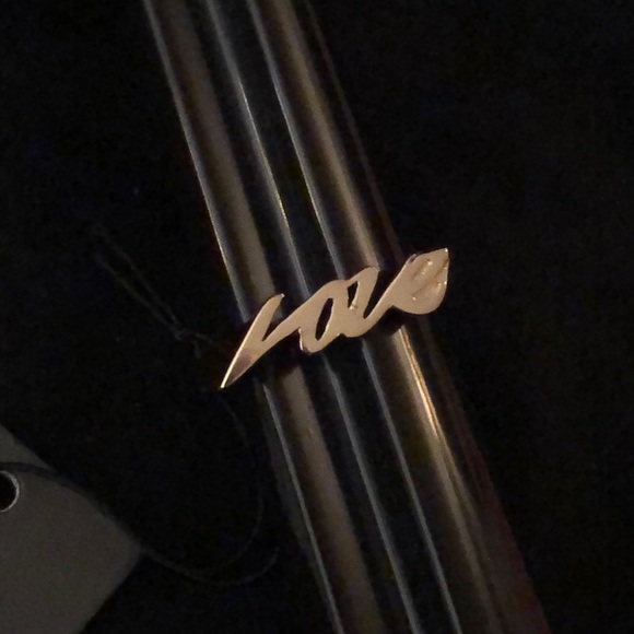 All Saints Polished Gold Tone Love Script Ring Size 8 NWT & Dust Bag - Picture 6 of 16